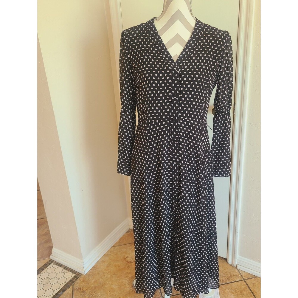 Michael Kors midi dress v-neck 3/4 sleeve polka dot size M brown S ..M
